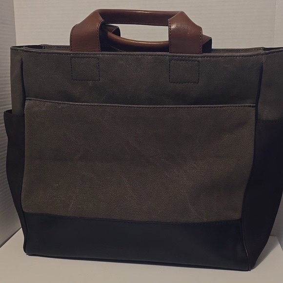 Coach 70945 Bleeker Leather, Suede & Canvas Green Khaki & Brown Utility Tote - Picture 1 of 5